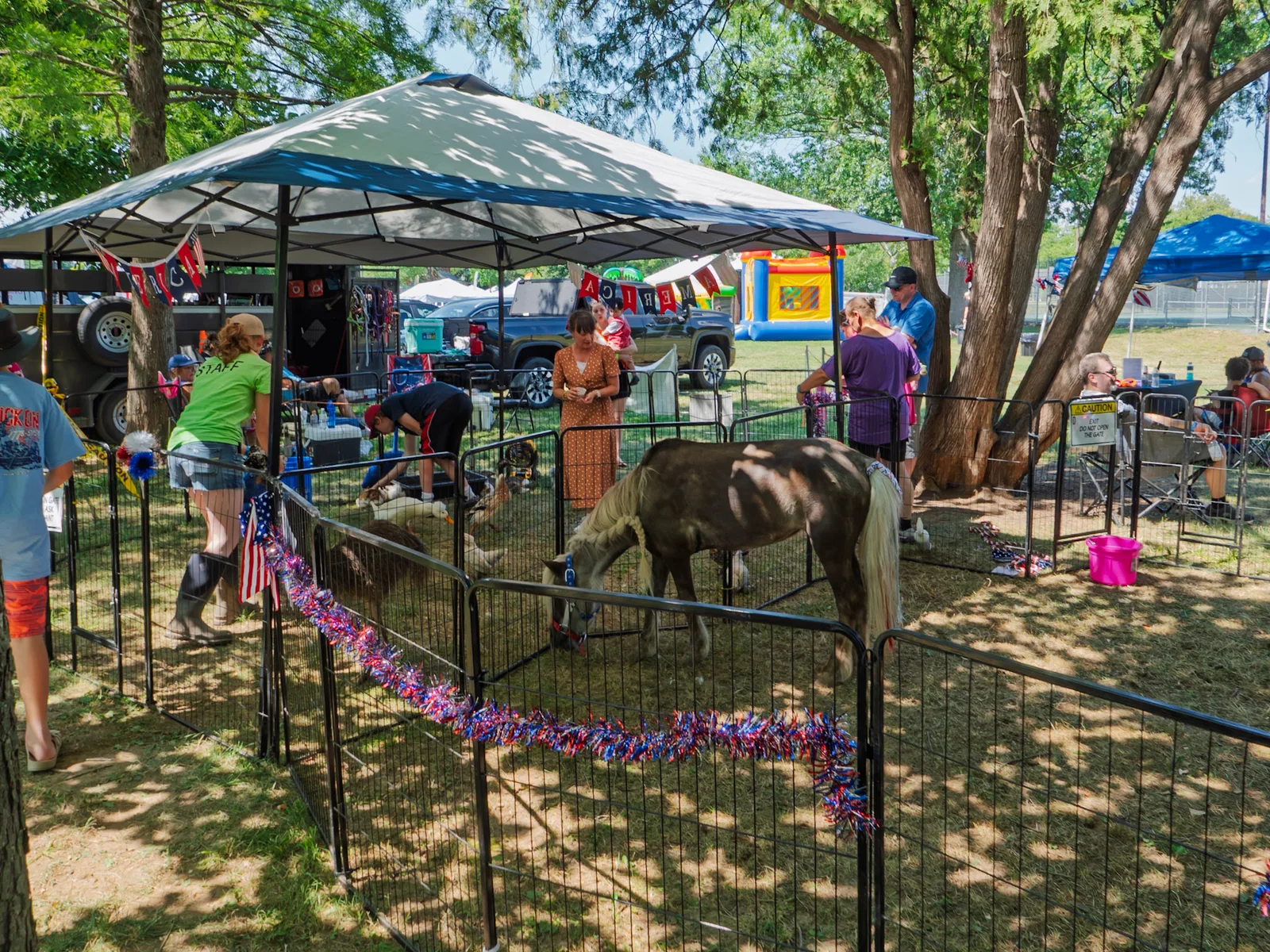 The pony and petting pen set up under a shade tent