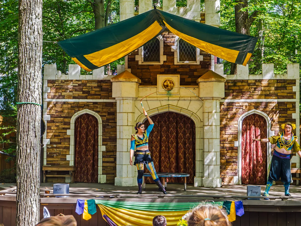 Acrobats performing on the castle stage